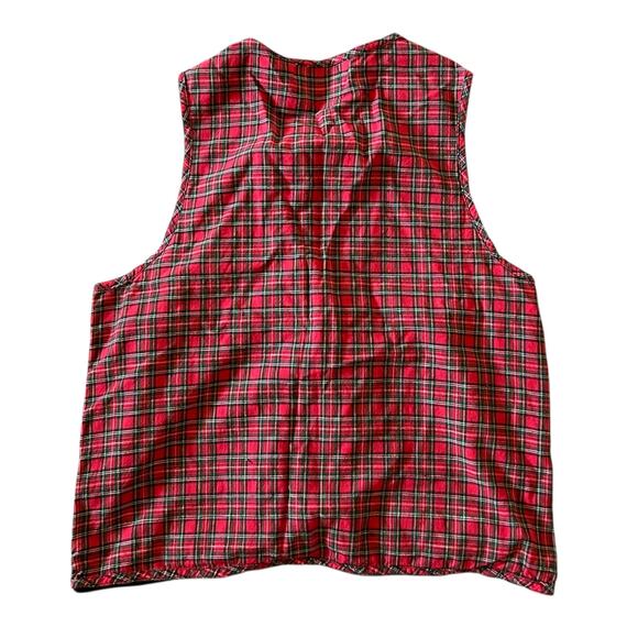 Vtg 90s Black Red Velvet Christmas Vest Womens Medium Plaid Embroidered Textured - Picture 5 of 6